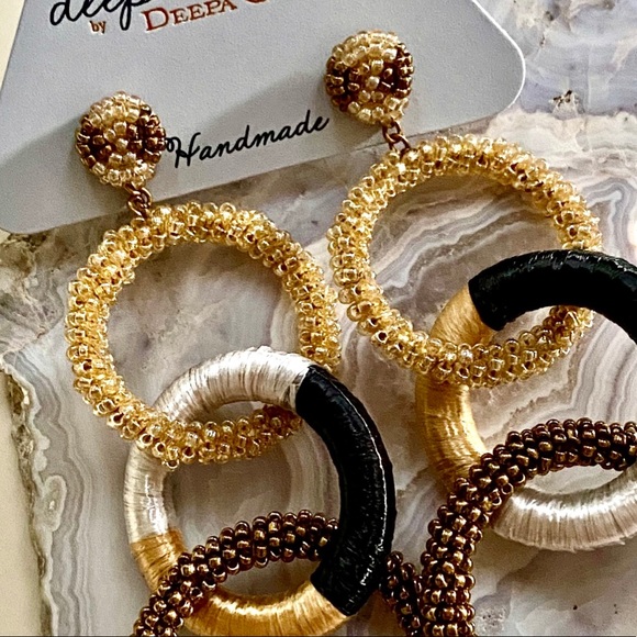 NWT Deepa Gurnani Triple Hoop Beaded Chandeliers - Picture 3 of 11